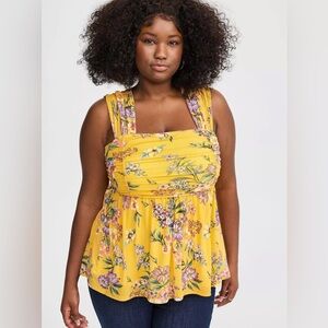 Torrid | Stretch Mesh Square Neck Shirred Peplum Floral Top, size 4